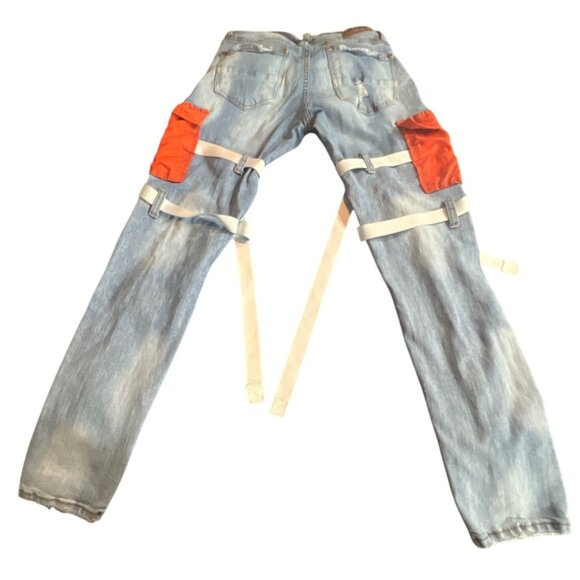 Stylish Blue Denim Jeans with Orange Accents - Picture 2 of 9